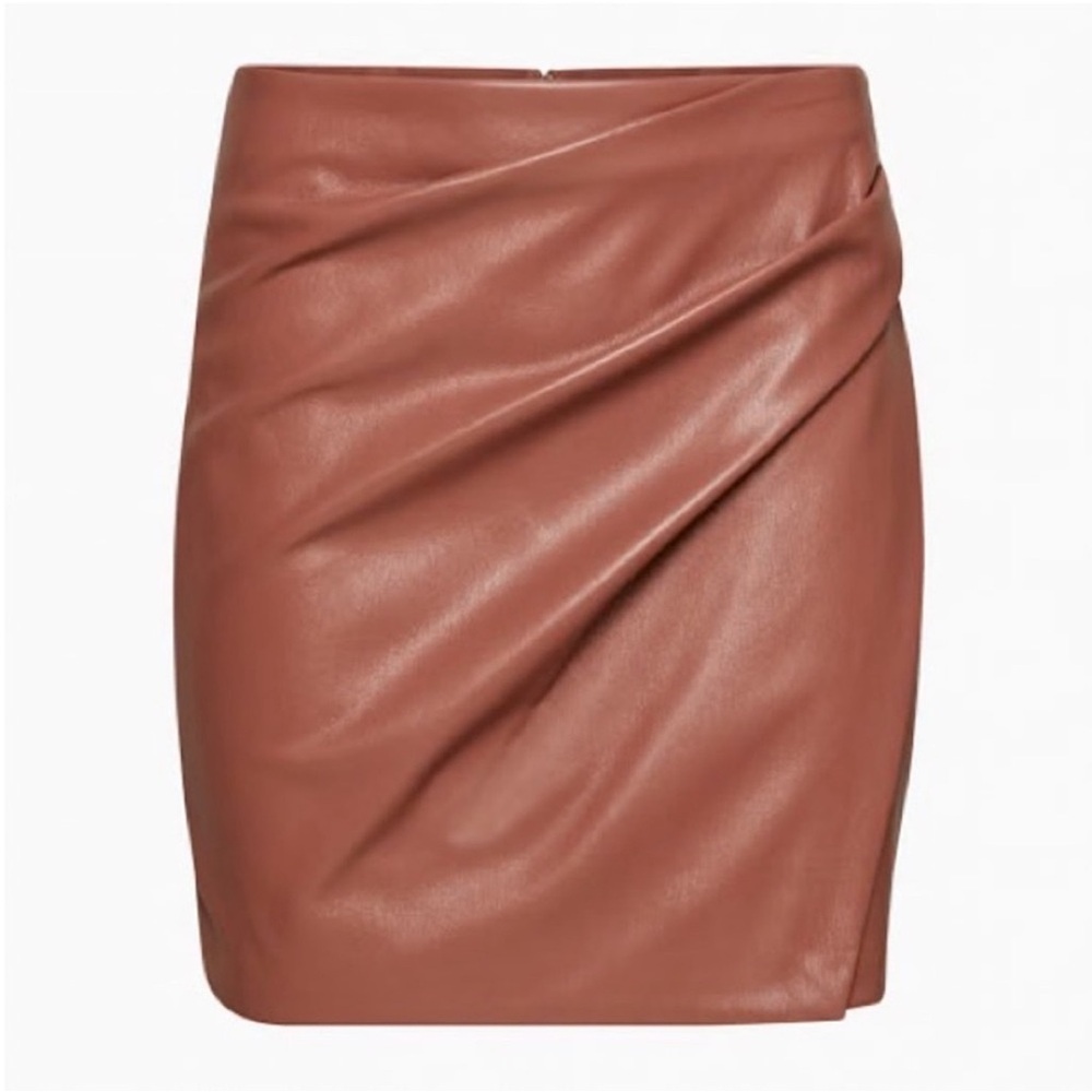 Aritzia Wilfred Angie High Waisted Faux Leather Mini Skirt Cognac Brown 8 - Picture 7 of 7